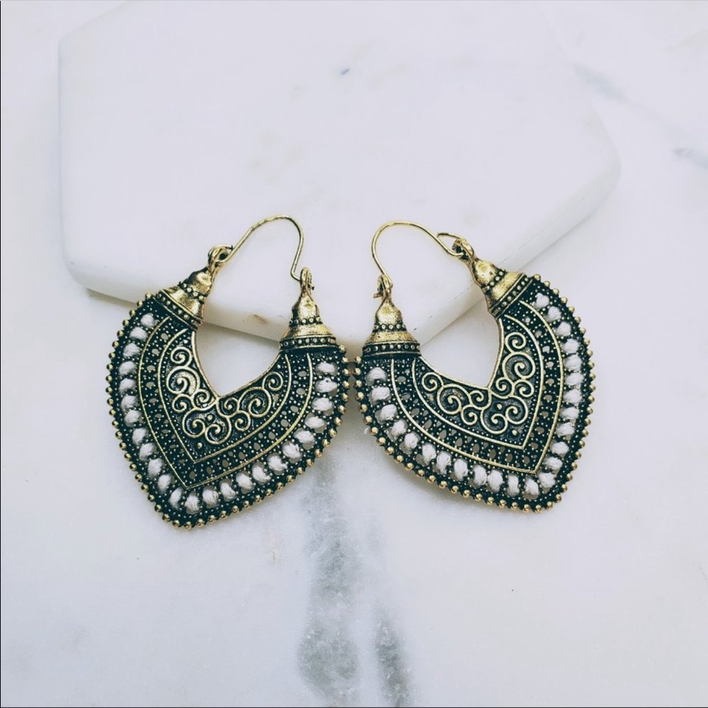 Antique Gold Color Heart Earrings